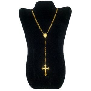 Vtg Gold Tone Ball Bead Chain Crucifix Cross Rosary Necklace
